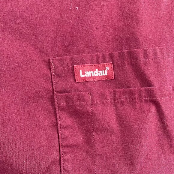 Landau Unisex Scrub Top 4XL Burgundy Button-Front With Pockets - Picture 6 of 7